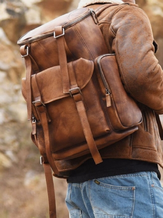 Pánský Batoh Cestovní Taška Z Pu Kůže Vintage S Mnoha Kapsami