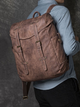 Pánský Pu Kožený Vintage 15.6palcový Notebook Venkovní Velkokapacitní Batoh