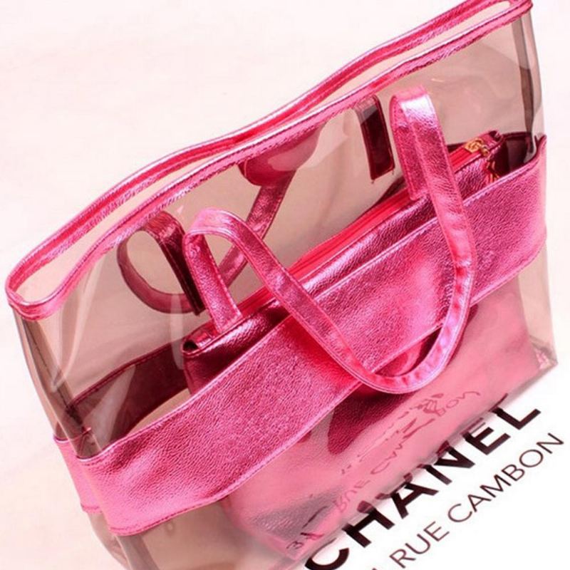 Pvc Voděodolná Průhledná Taška Pro Ženy Letní Použití Crystal Tote Neon Color Jelly Kabelka Na Jedno Rameno