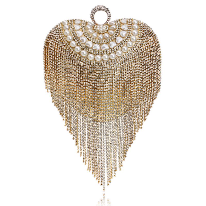 Tassel Evening Bag Luxury Female Clutch Mini Polyesterová Spojka Na Šaty Ve Tvaru Srdce 2023