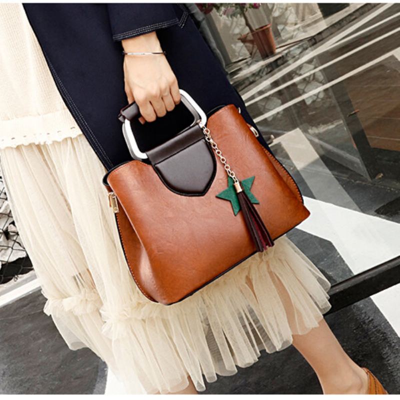 Women Oil Wax Leather Crossbody Bag Kabelka Hardware Handle