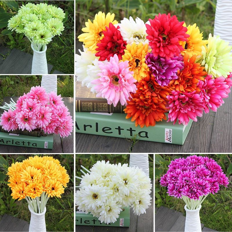 10ks Sunbeam Gerbera Umělá Květina Daisy Svatební Kytice Párty Domácí Dekorace
