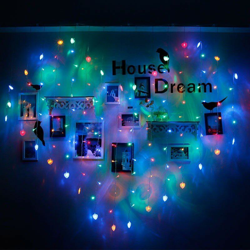 2x1m 128 Led Světelný Řetěz Ve Tvaru Srdce Závěs Svítidla Home Decor Celebration Festival Wedding