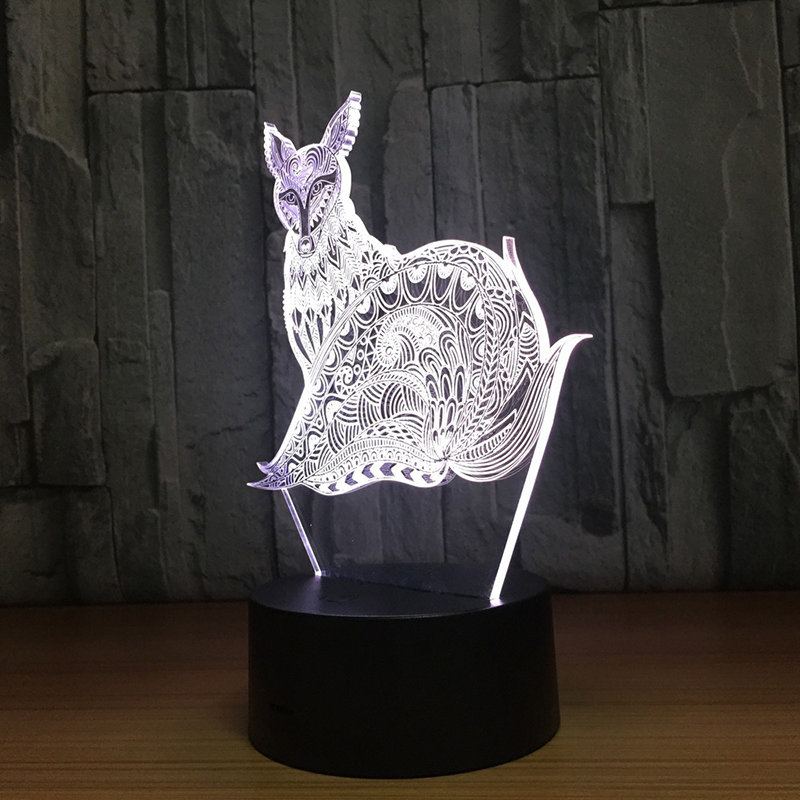 3d Fox Noční Světlo Stolní Lampy S Optickým Klamem 7 Světel Měnících Barvu Led Lampa