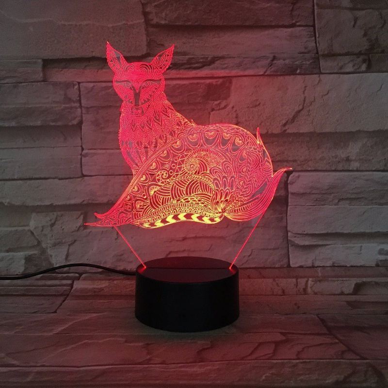 3d Fox Noční Světlo Stolní Lampy S Optickým Klamem 7 Světel Měnících Barvu Led Lampa
