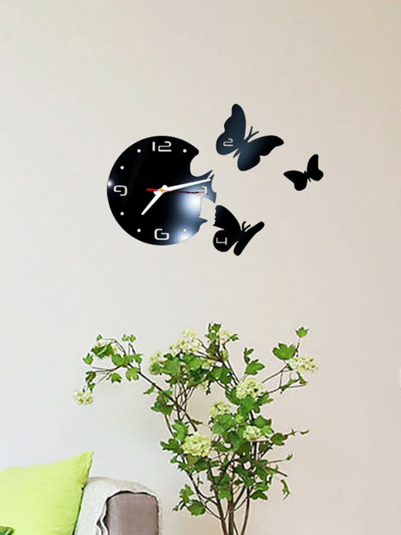 Akrylové Zrcadlové Samolepky Nástěnné Hodiny Moderní Design Víla Butterfly 3d Diy Duvar Saati Pro Dívku Dárek Do Obývacího Pokoje Domácí Dekorace