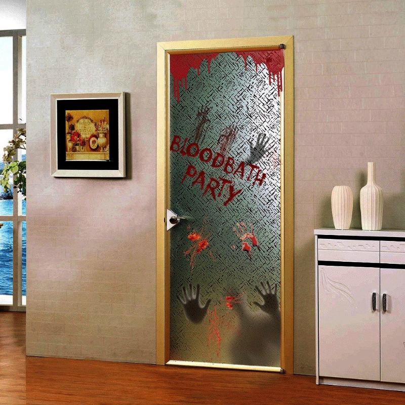 Halloween Samolepky Na Zeď Horor Dveře Okenní Sklo Dekorace Krev Handprint Devil Stickers