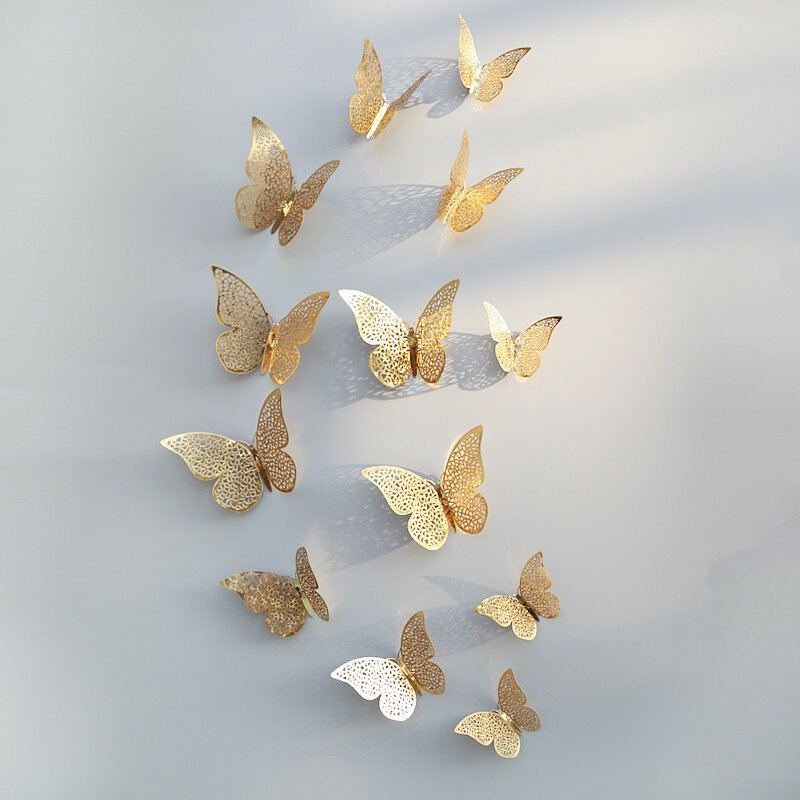 Metallic Sense 12ks 3d Duté Pvc Samolepky Na Zeď Motýli Diy Home Decor Plakát Dětské Pokoje
