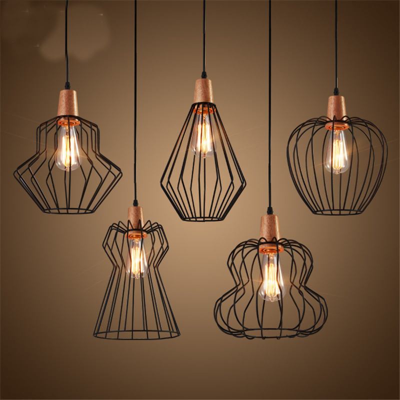 Moderní Stropní Svítidla Barová Led Lampa Dřevěné Závěsné Světlo Černé Lustrové