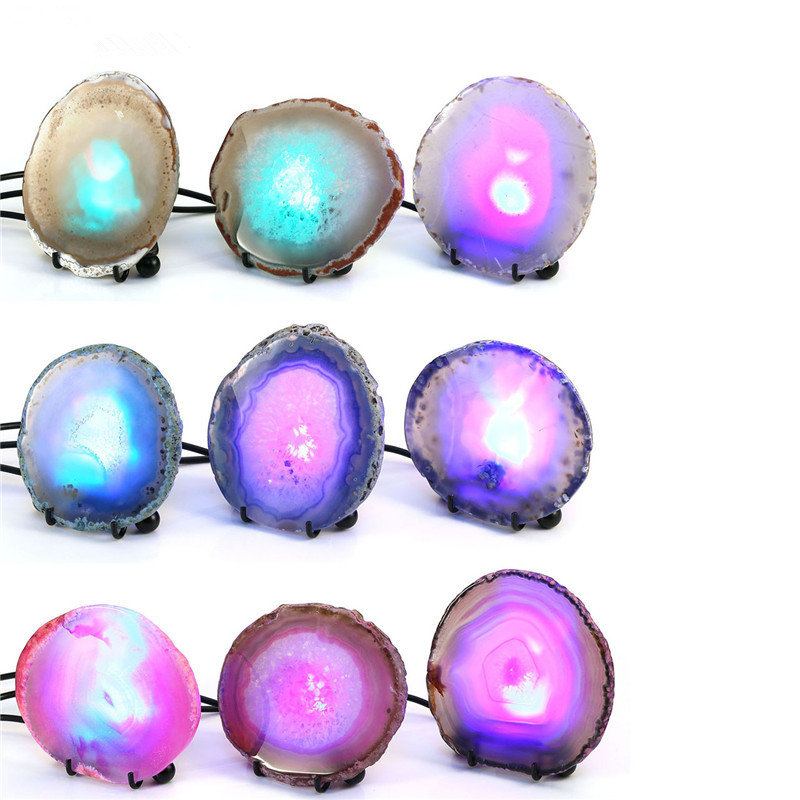 Nepravidelné Přírodní Barvené Plátek Achátu Noční Světlo Mineral Rock Led Lampa Usb Nabíjení