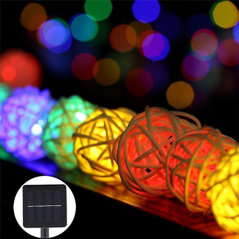Solární Napájené 5m 20led Vícebarevné Ratanové Kulové Svítidlo Pro Svatební Párty