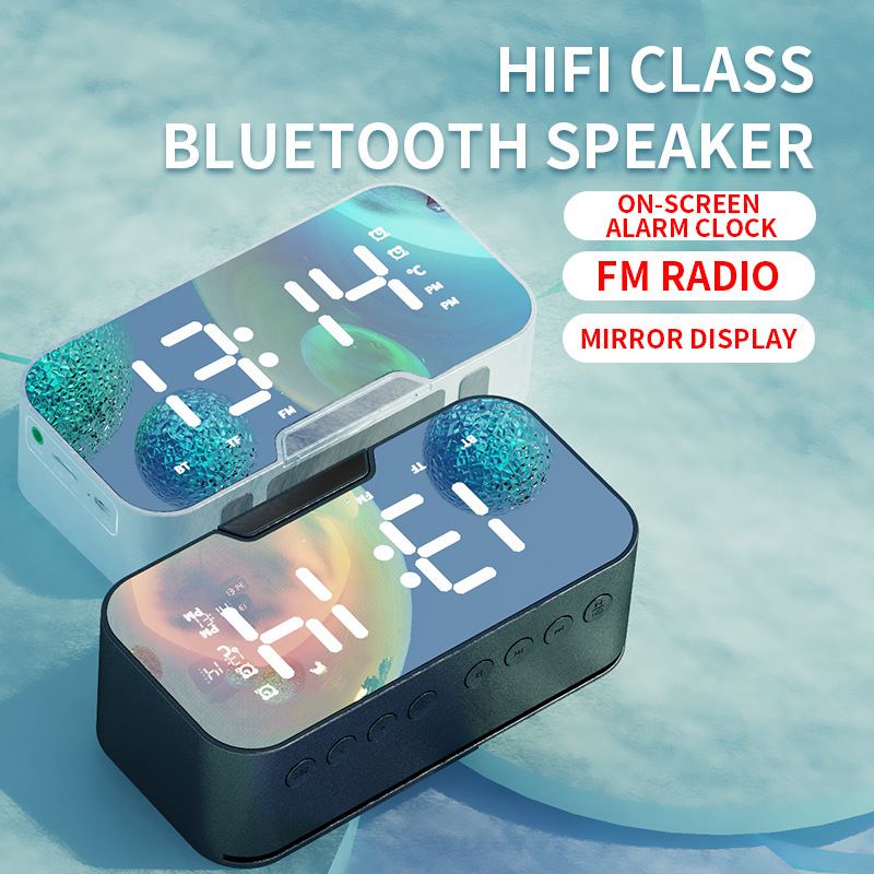 Zrcadlo Bluetooth Reproduktor Rádiová Karta Kreativní Dárek Hodiny Budík Zvukový Příjem Hlasová Výzva
