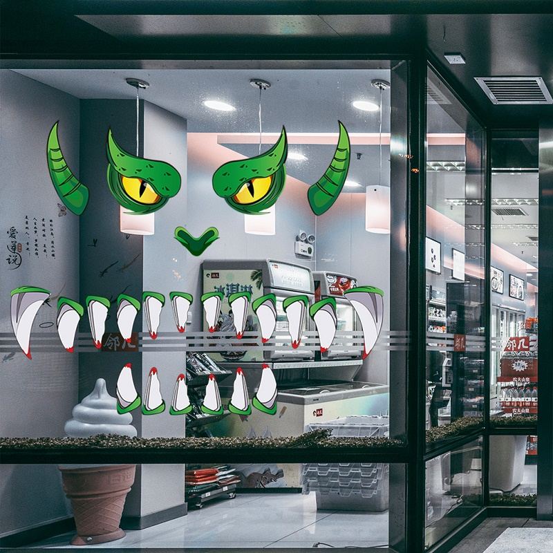 Halloween Monster Obličej Samolepky Na Dveře Dekorace Venkovní Garážová Vrata Oblouková Okna Strašidelné Obtisky Party S Očima Zuby Výřezy A Oboustranné