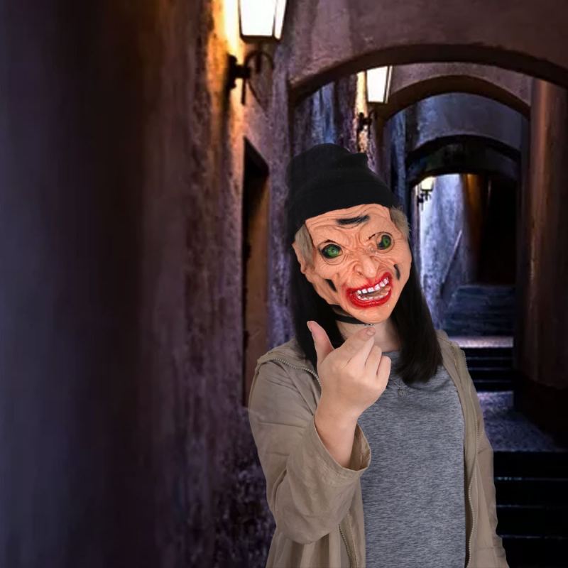 Klasická Čarodějnická Maska Hororové Filmové A Televizní Rekvizity Čarodějnice Černá Gáza Turban Vinylová Na Halloweenskou Párty