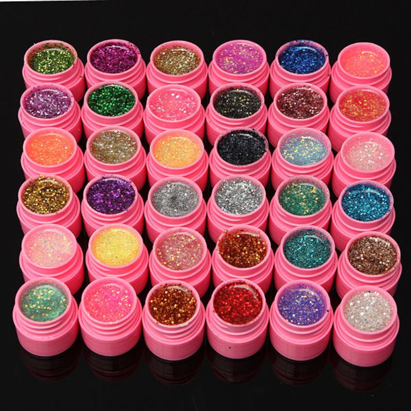 36ks Mix Barev Shining Glitter Acrylic Uv Gel Builder Polish Set