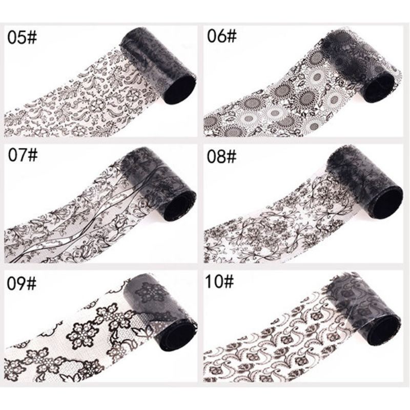 Černá Krajka Vzor Nail Art Transfer Fólie Květinové Sexy Nehty Samolepka Diy Hvězda Papírové Tipy