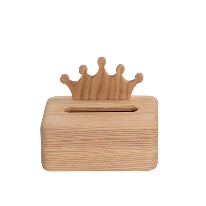 Creative Log Tissue Box Bílý Vosk Celodřevěná Kitty Pumping Box Box Bear Crown Tvar Sušenek S Kreativním Designem