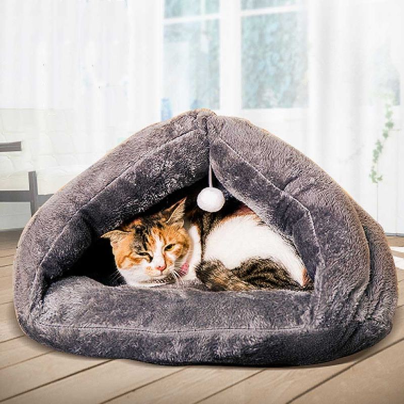 Plyšová Postýlka Pro Kočičí Hnízdo Triangle Keep Warm Pro Kočky Luxusní Bavlněné Pro Kočičky