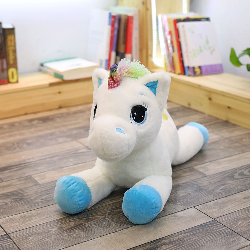 15.75 Palce Kreslený Plyšový Polštář Pro Ležící Jednorožec S Barevným Ocasem Vycpaná Plyšová Hračka Zvířátko Kawaii
