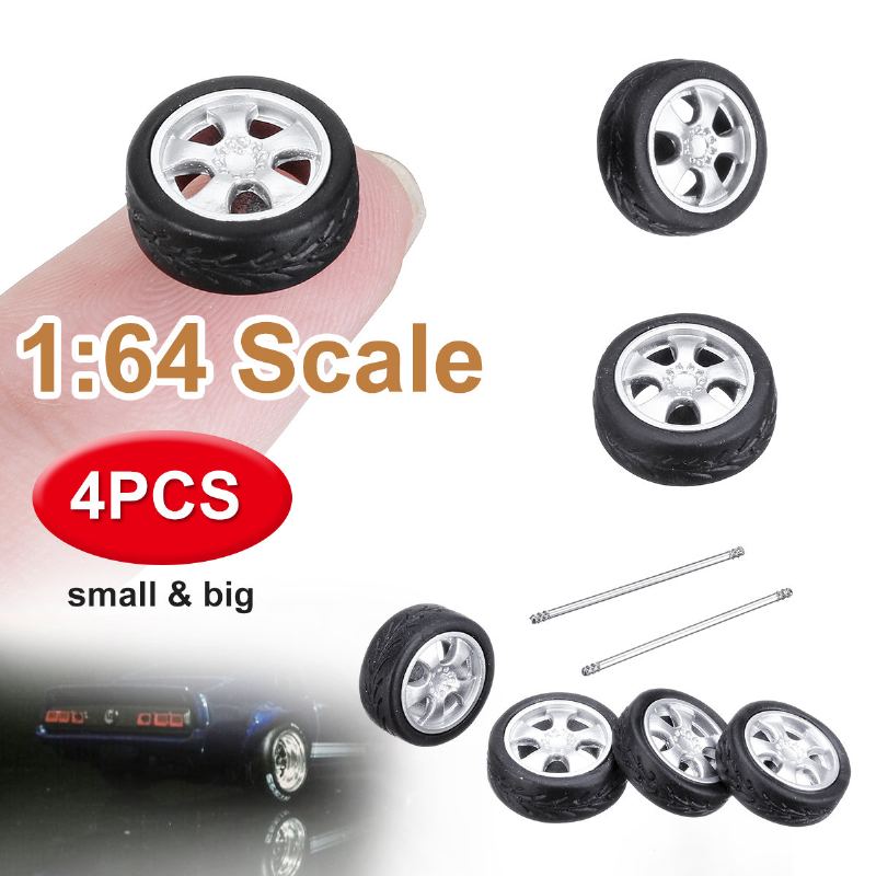 4ks Litá Kola Sada Pneumatik Ráfky A Nápravy Model Auta Pro 1/64 Upravené Vozidlo