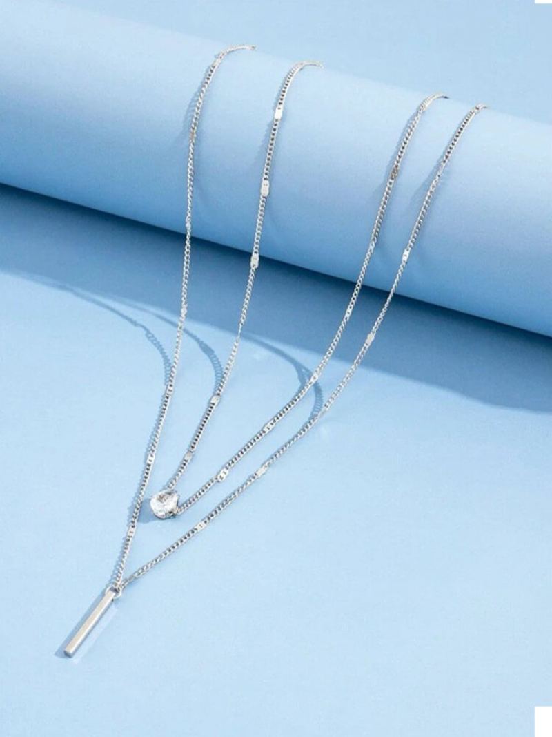 2 Ks Slitiny Ležérní Elegantní Jednoduchý Dvouvrstvý Personalizovaný Drahokamenný Přívěsek Klíční Náhrdelník