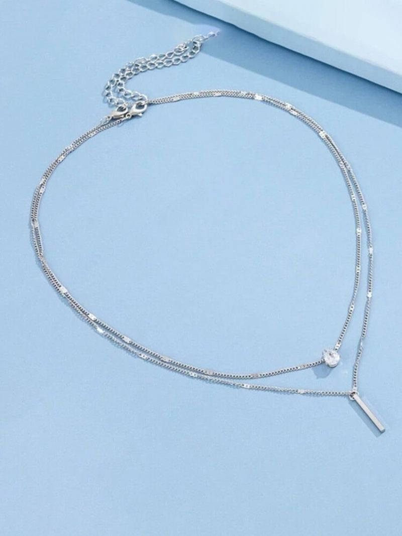 2 Ks Slitiny Ležérní Elegantní Jednoduchý Dvouvrstvý Personalizovaný Drahokamenný Přívěsek Klíční Náhrdelník