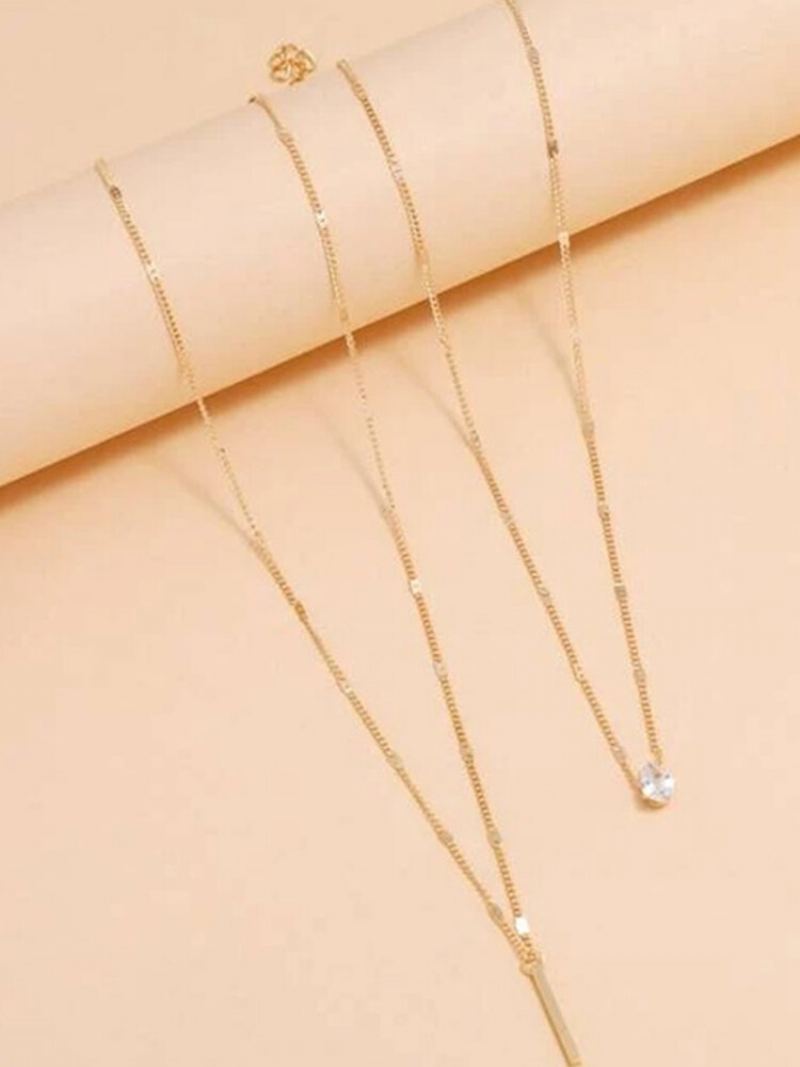 2 Ks Slitiny Ležérní Elegantní Jednoduchý Dvouvrstvý Personalizovaný Drahokamenný Přívěsek Klíční Náhrdelník