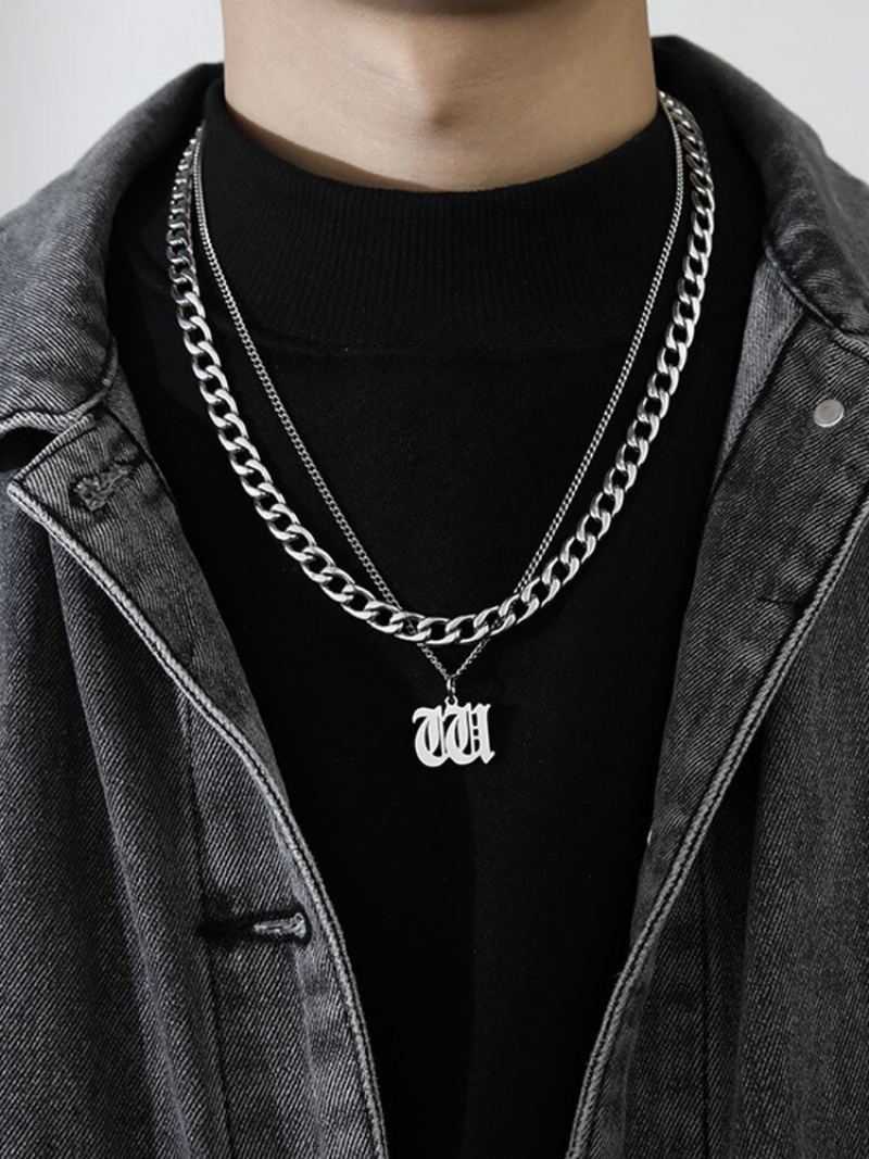 2 Ks Trendy Móda Hip-hop Vícevrstvé Velká Abeceda Tvar Písmene Titanový Náhrdelník Z Nerezové Oceli
