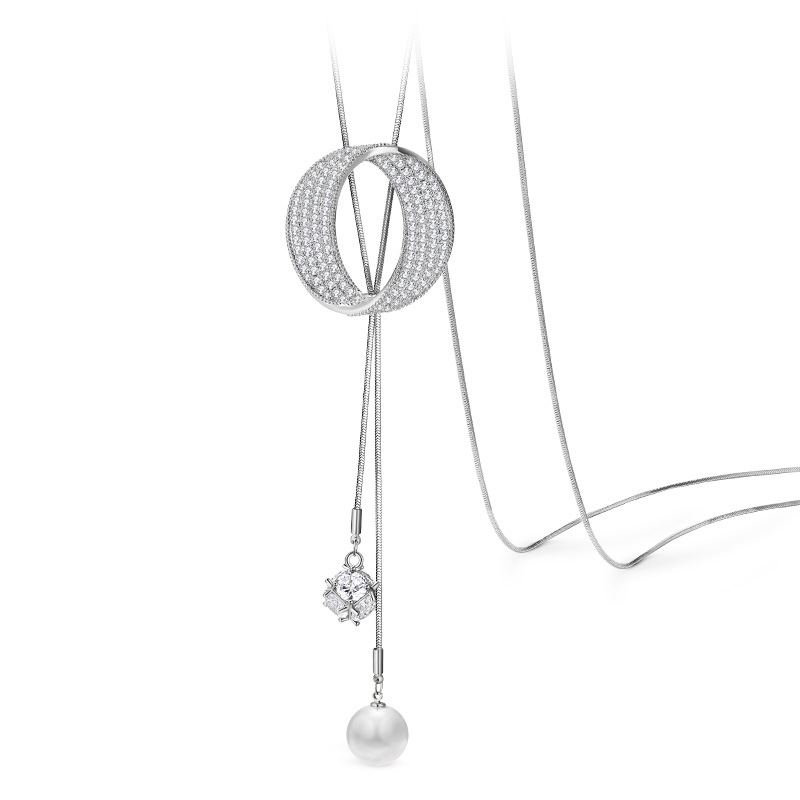 Dámský Přívěsek S Drahokamu Faux Pearl Dlouhý Svetr Řetízkový Náhrdelník Šperky