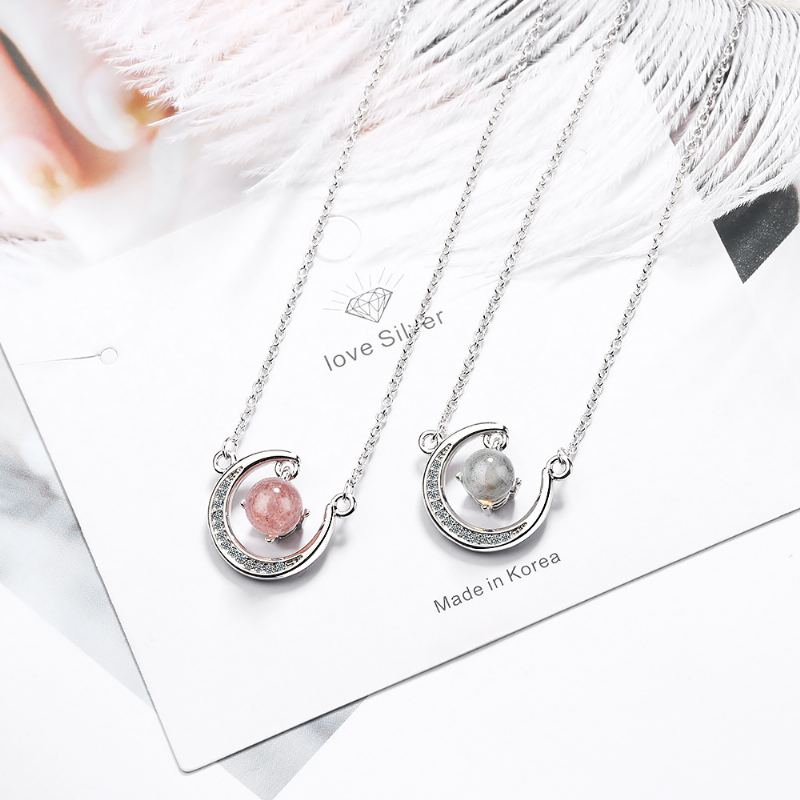 Krátký Řetízek Na Klíční Kost V Diamantovém Přívěsku Z Jahodového Růžového Krystalu Fresh Moon