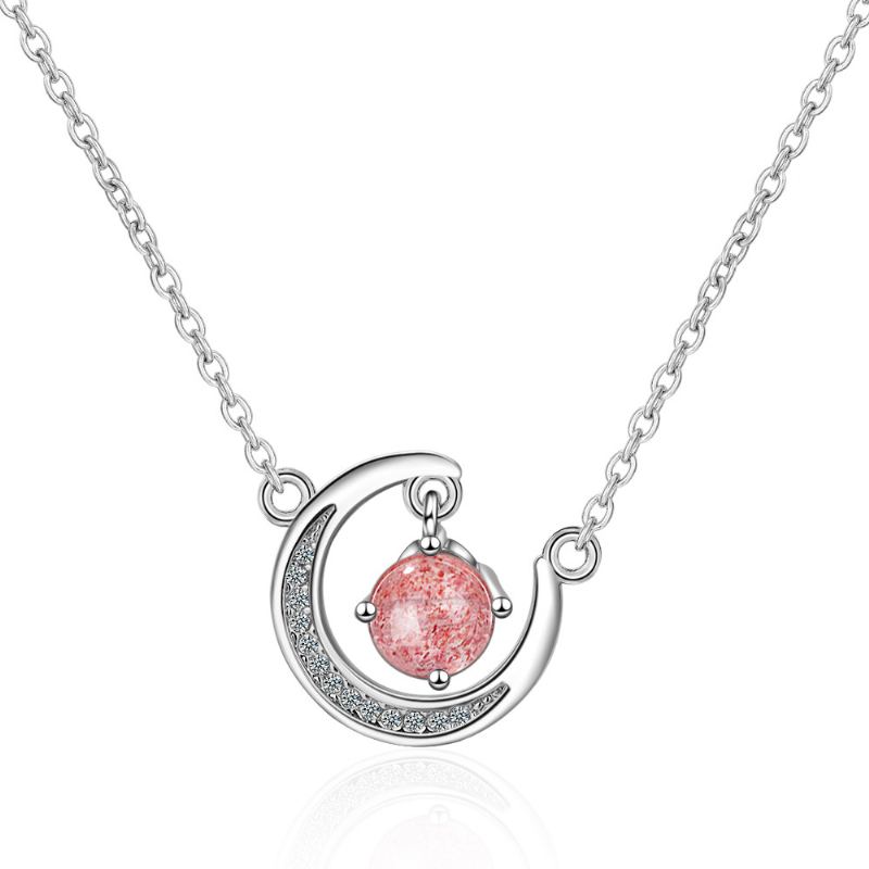 Krátký Řetízek Na Klíční Kost V Diamantovém Přívěsku Z Jahodového Růžového Krystalu Fresh Moon