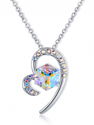 Módní Stříbrné Náhrdelníky Srdce Crystal Cube Přívěsek Řetízek Elegantní Kouzlo Náhrdelník Dárek Pro Ženy