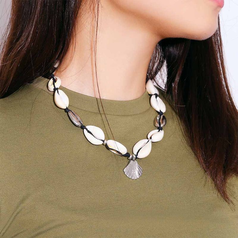Ručně Vyráběný Řetízek Z Mušlí Klíční Kost Pro Ženy Náramek S Přírodní S Obojkem Cowrie Choker S Kostí Nastavitelná Trible Charms Šperky