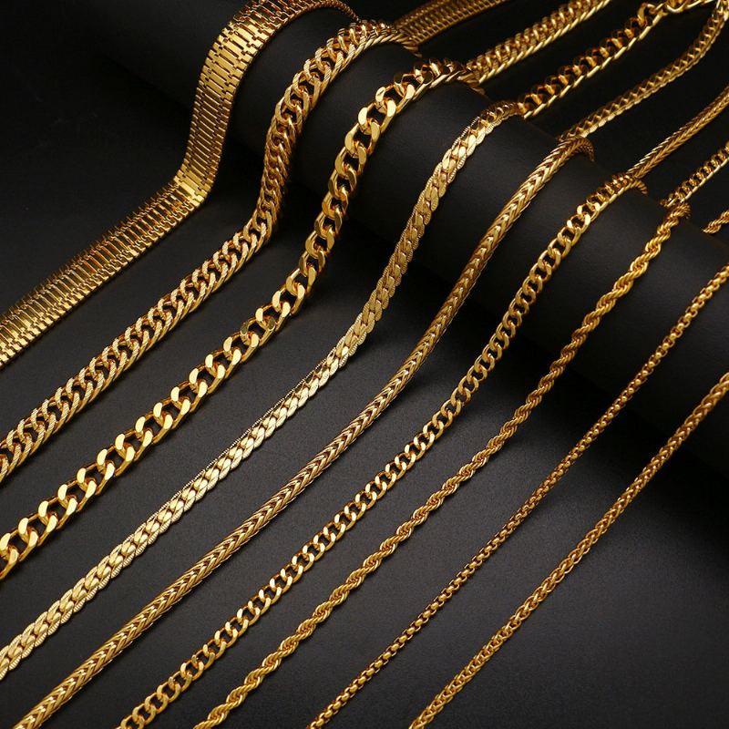Trendy Náhrdelník S Kovovým Řetízkem Hadí Řetízek Twisted Chain Geometrický Dutý Dlouhý