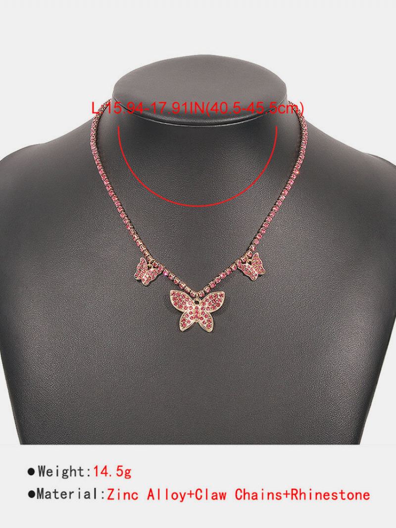 Trendy Vintage Plný Kamínky Motýlí Přívěsek S Geometrickým Řetízkem Náhrdelník Ze Slitiny