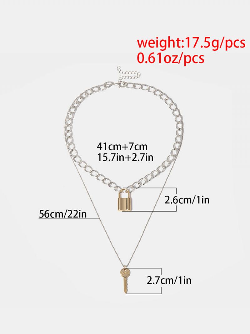 Vintage Alloy Exaggerated Thick Chain Vícevrstvý Geometrický Náhrdelník Lásky Ve Tvaru Zámku