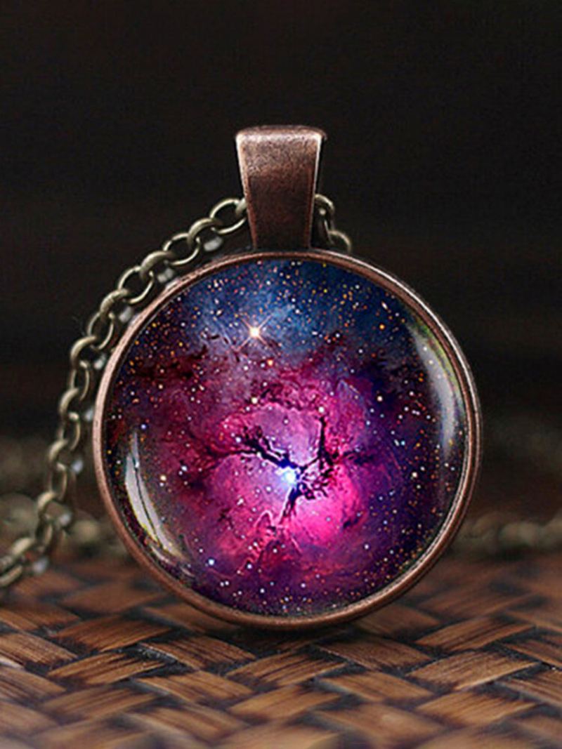 Vintage Glass Gem Women Náhrdelník Vesmír Starry Sky Přívěsek Šperky