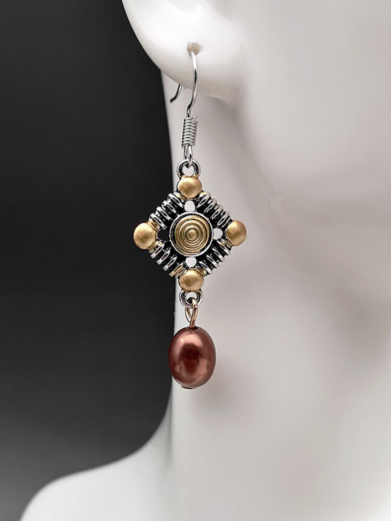 Vintage Pearl Dámský Náhrdelník Dvoubarevný Dutý Kosočtverec Přívěsek Náušnice Šperky Dárek