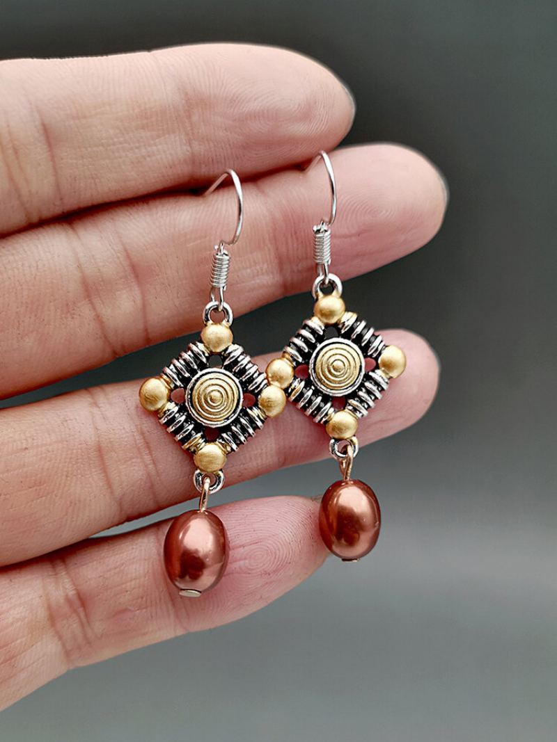 Vintage Pearl Dámský Náhrdelník Dvoubarevný Dutý Kosočtverec Přívěsek Náušnice Šperky Dárek