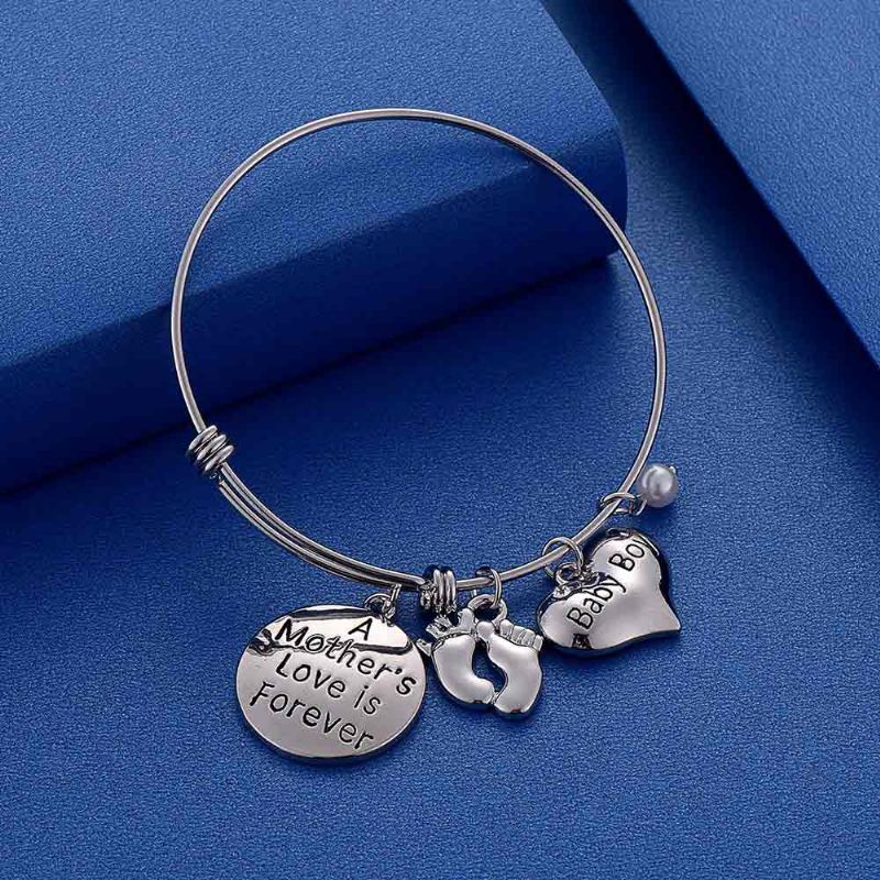 Nerezový Náramek Ve Tvaru Srdce S Přívěskem Mother Love Baby Boy Letter Dekorace