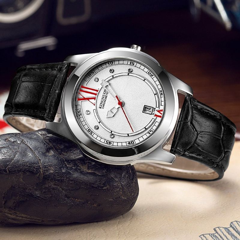 Luxusní Pánské Stříbrné Hodinky Life Waterproof Diamond Inlay Date Stainless Steel Quartz Watch
