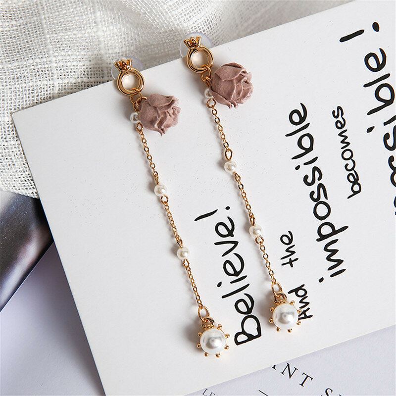 Sladké Náušnice Do Uší Růžové Perly Tessals Řetízkový Přívěsek Visací Elegantní Šperky Pro Ženy