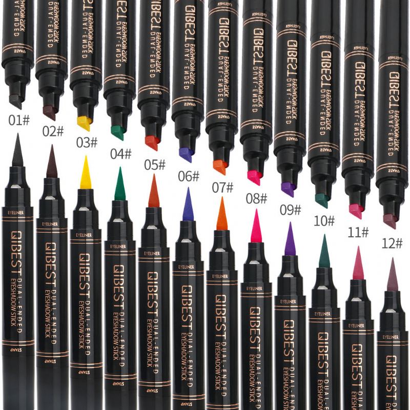 12 Barev Double Head Eyeliner Pen Fluorescence Tekuté Oční Linky Trojúhelník Razítko Pen Eye Makeup