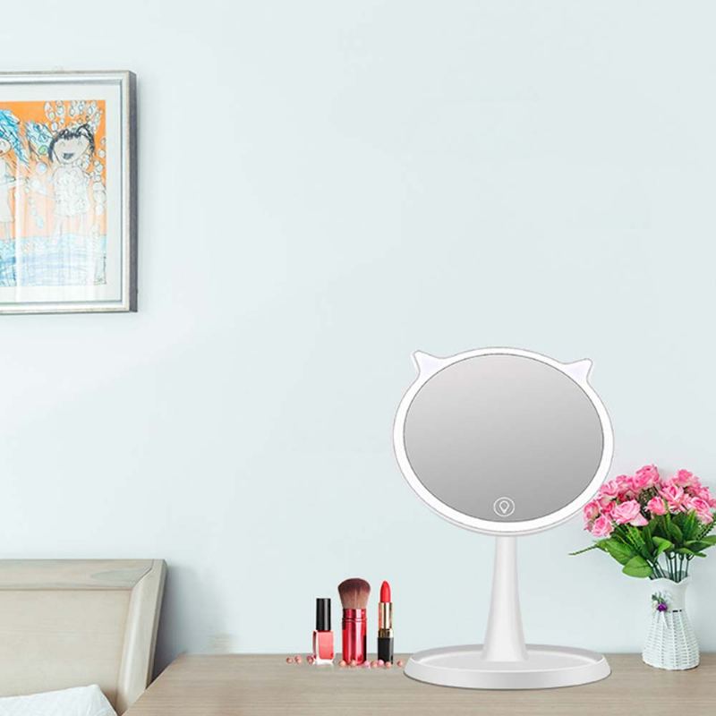 Led Make-up Zrcátko Kočičí Kosmetické Nastavitelné Usb Nabíječka Jednostranné Obdélníkové Zrcadlo Přenosné Stolní Pro
