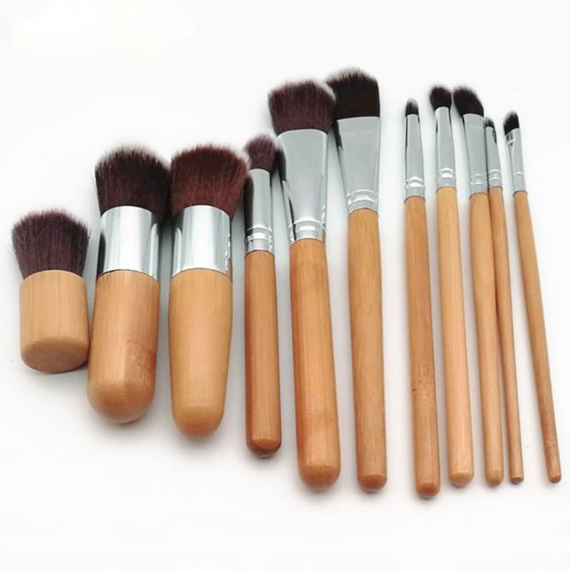Sada Nástrojů Pro Kosmetické Štětce Na Make-up S Bambusovou Rukojetí 11ks