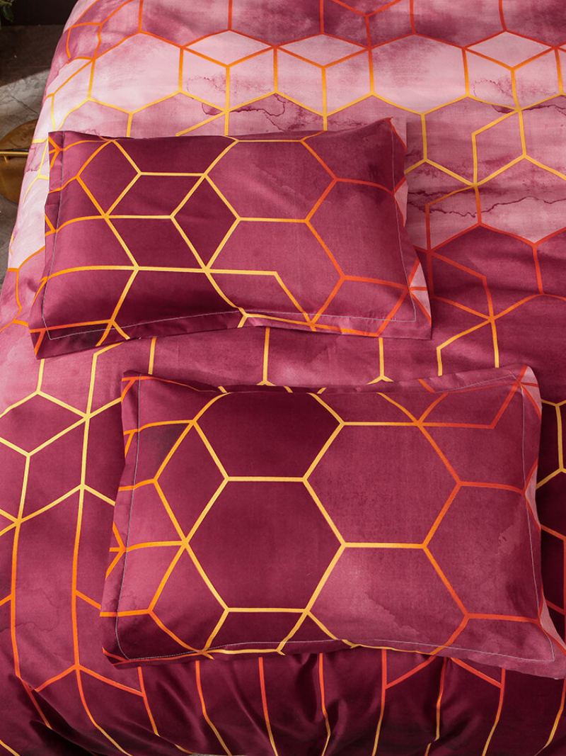 2/3 Ks Geometrické Ložní Soupravy Červená Zlatá Sada Povlaků Na Přikrývku Polyesterová Povlak Polštář Queen King Size