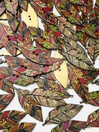 50 Ks Dřevěné Knoflíky S Peřím V Retro Stylu Dekorativní Diy