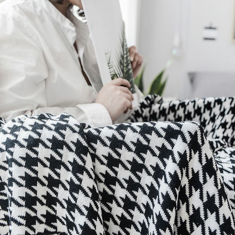 Bavlna Nordic Houndstooth Pletená Přehozená Deka Podzim Jaro Měkká Na Spaní Na Pohovku Pod Kolena