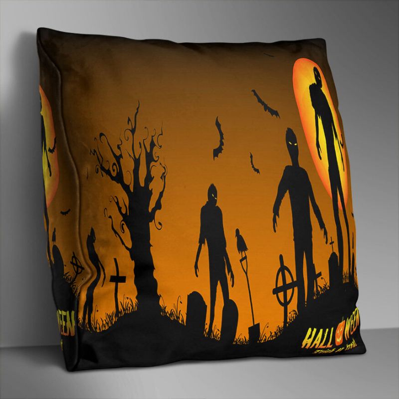 Oboustranně Potištěný Polyesterový Halloweenský Povlak Na Polštář Domácí Pohovka Soft Throw Na Art Decor