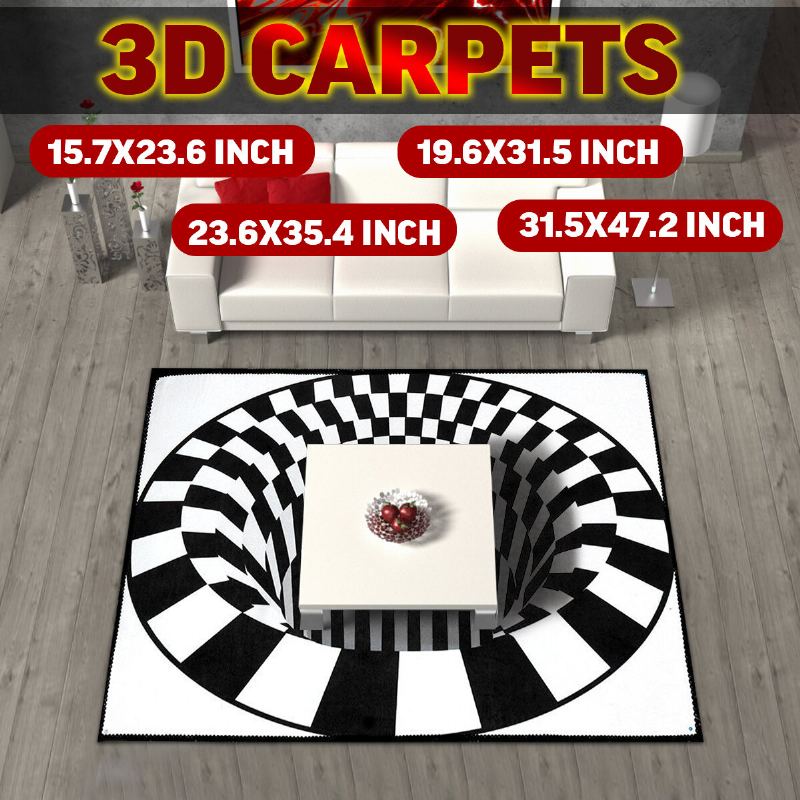 Ouniman Shaggy Rectangle Area Koberec Creative 3d Modern Accent Koberečky Protiskluzové Černá Bílá Kostkovaný Moderní Luxusní Omyvatelný Obývací Pokoj Jídelna Pohovka Domácí Ložnice Podložka Na Podlahu